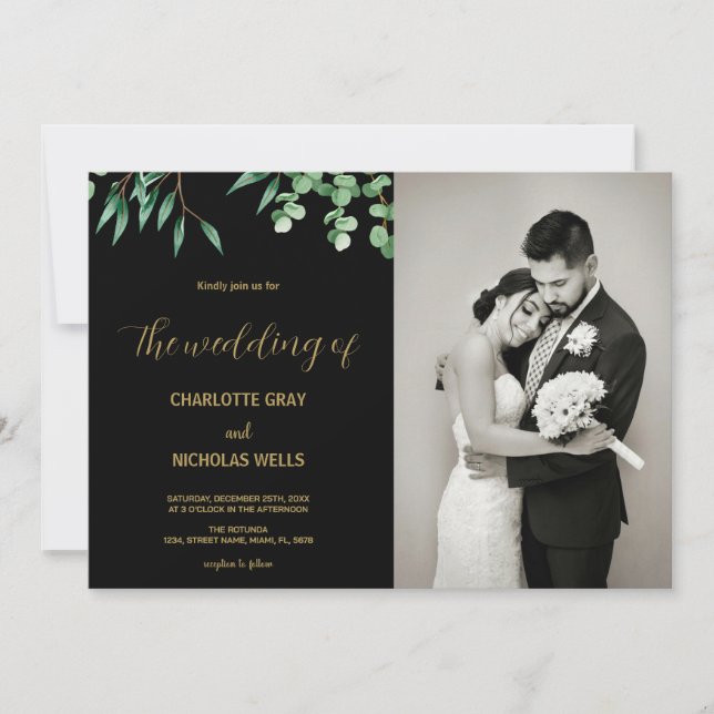 Green tree leaves Wedding Invitations with photo (Front)