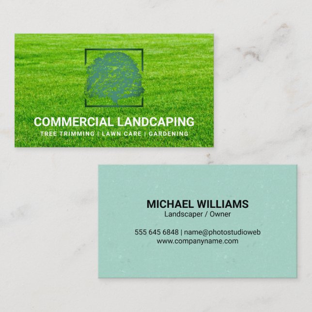 Green Tree Logo | Grass Landscaping  Business Card (Front/Back)