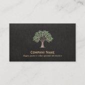 Green Tree Logo Nature Black Faux Linen Business Card (Front)