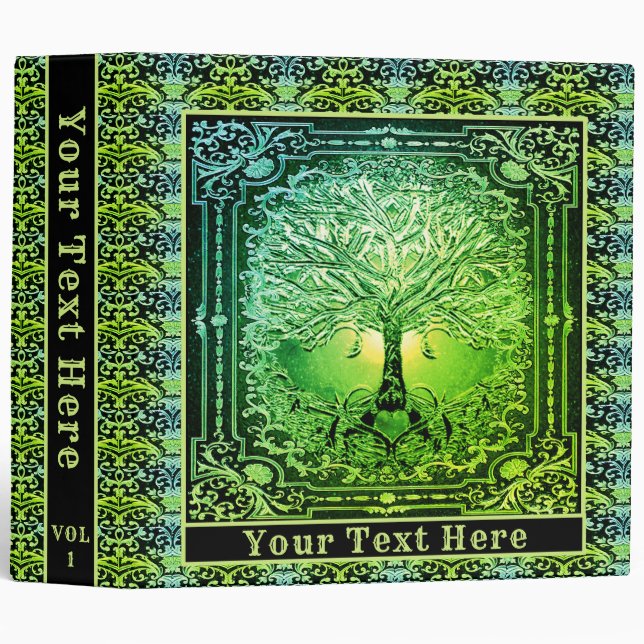 Green Tree of Life Add Text 3 Ring Binder (Front/Spine)
