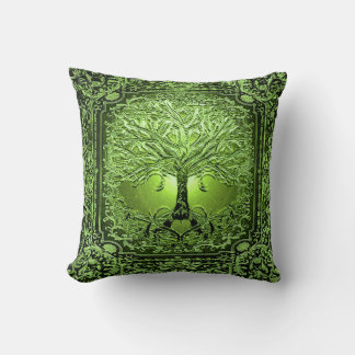 Green Tree of Life Ancient Rustic Throw Pillow
