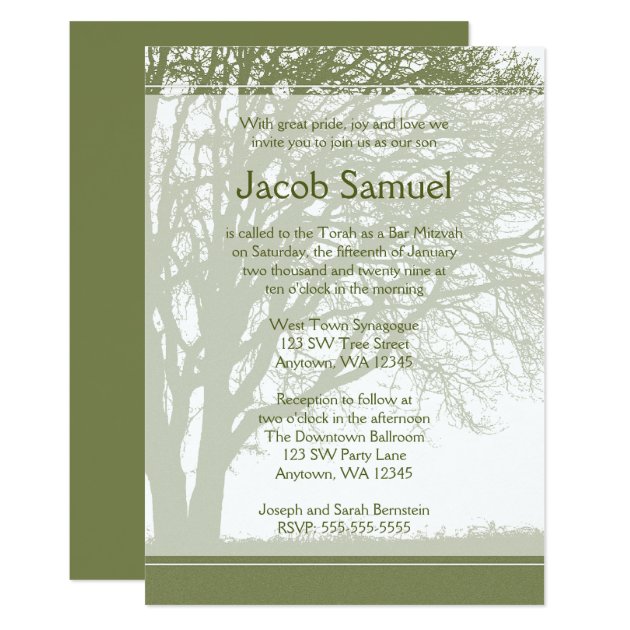 Green Tree Of Life Bar Mitzvah Invitations