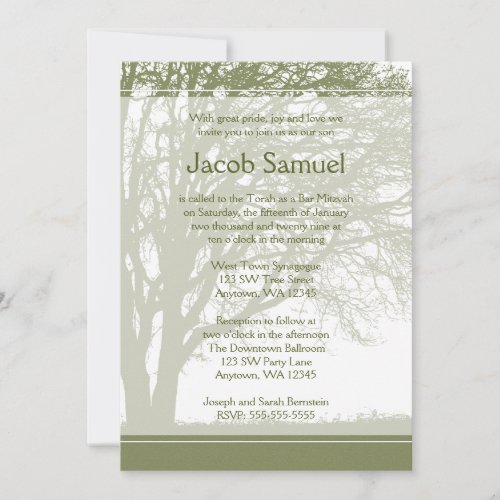 Green Tree of Life Bar Mitzvah Invitations