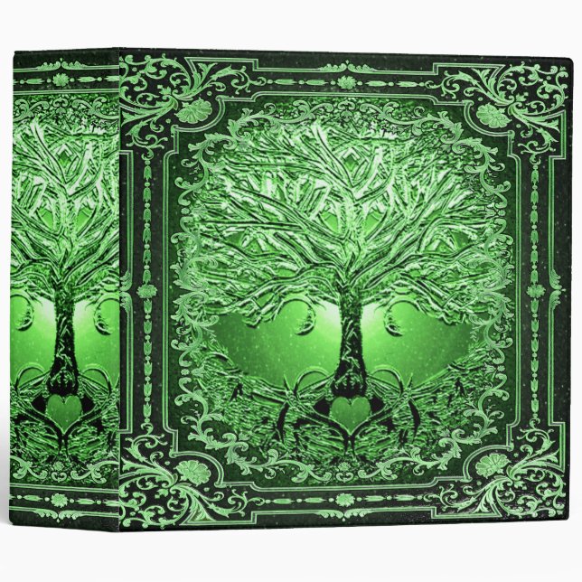 Green Tree of Life Heart Inner Light 3 Ring Binder (Front/Spine)