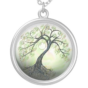 Green Tree Of Life Moon Peaceful Necklace by AutumnRoseMDS at Zazzle