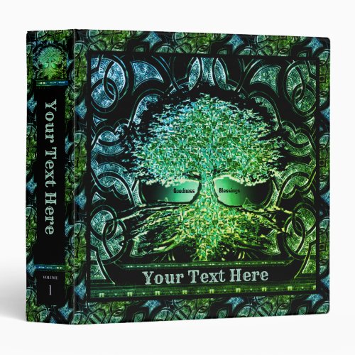 Green Tree of Life on Ornate Background 3 Ring Binder