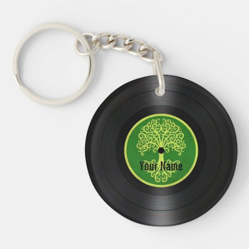 Green Tree of Life Personalized Vinyl Record Keychain