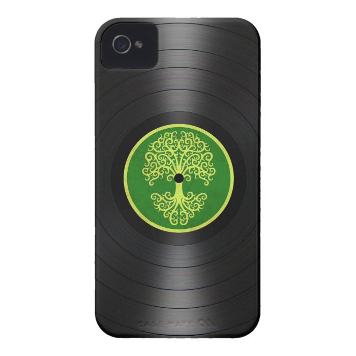 Green Tree of Life Vinyl Record Graphic iPhone 4 Cases