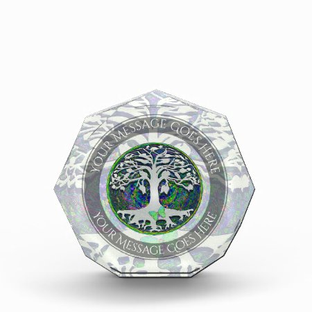 Green Tree Of Life With Butterfly In Circle Acrylic Award