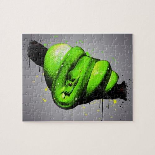 Green Tree Python Watercolor Reptile Jigsaw Puzzle