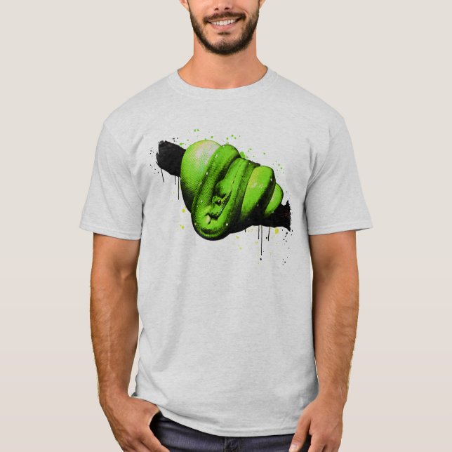 Green Tree Python Watercolor Reptile T-Shirt (Front)