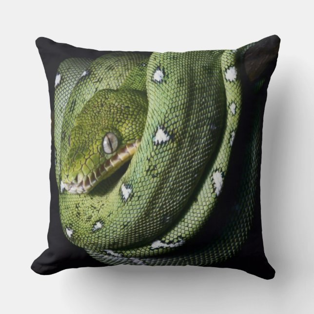 Green tree snake emerald boa in Bolivia Throw Pillow (Front)
