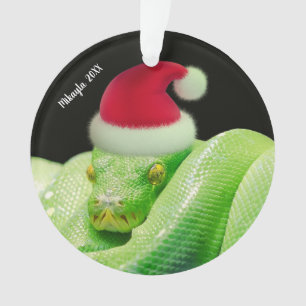 Green Tree Snake in Santa Hat Ornament