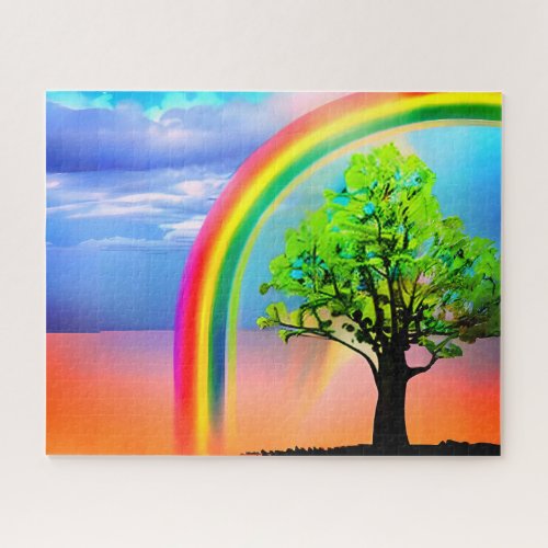 Green Tree Under a Rainbow Jigsaw Puzzle