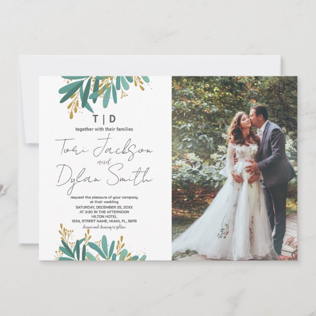 Green Tree Wedding Invitations with Photo (Front)