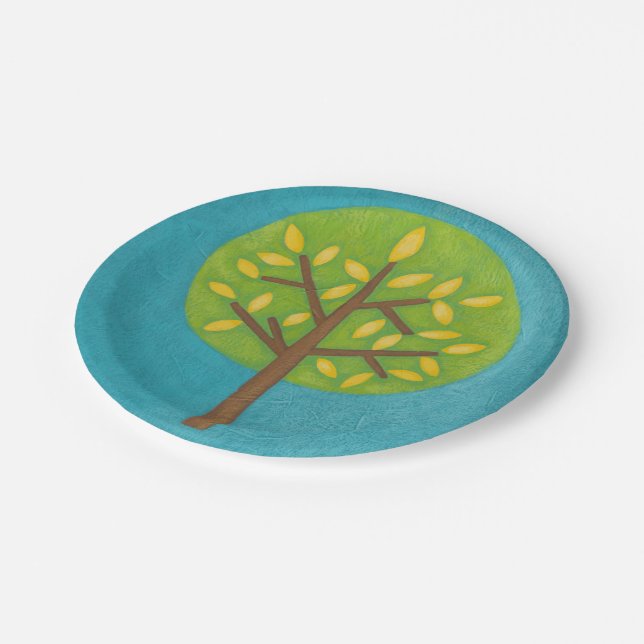 Green Tree with Yellow Leaves by Chariklia Zarris Paper Plates (Angled)