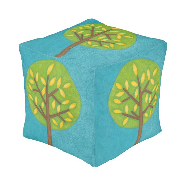 Green Tree with Yellow Leaves by Chariklia Zarris Pouf (Angled Front)