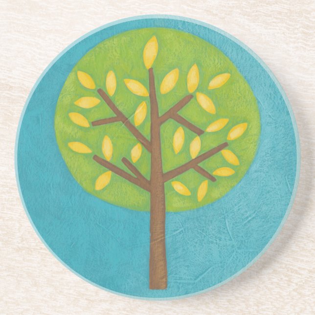 Green Tree with Yellow Leaves by Chariklia Zarris Sandstone Coaster (Front)