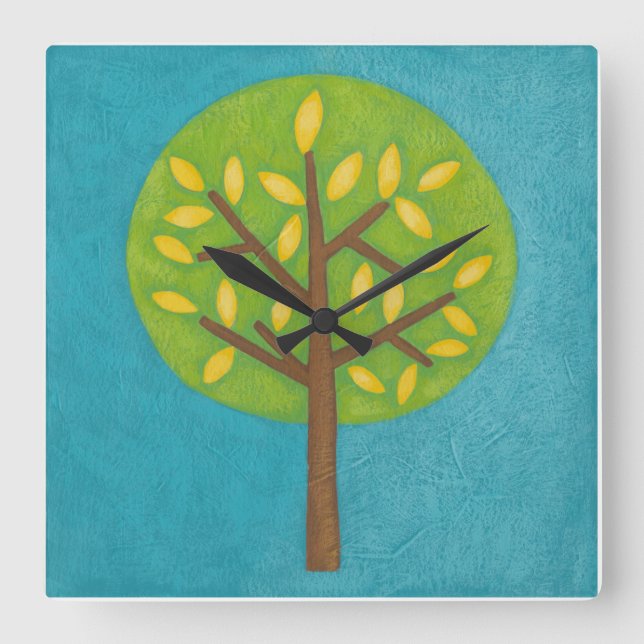 Green Tree with Yellow Leaves by Chariklia Zarris Square Wall Clock (Front)