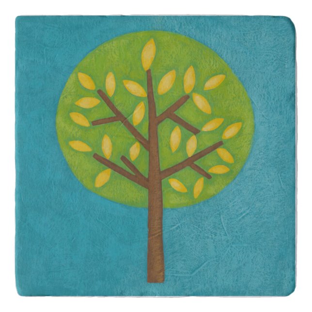 Green Tree with Yellow Leaves by Chariklia Zarris Trivet (Front)