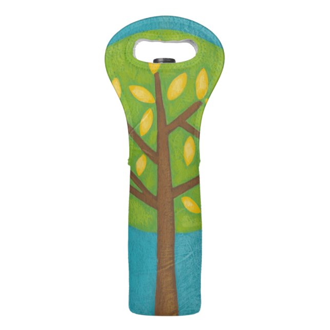 Green Tree with Yellow Leaves by Chariklia Zarris Wine Bag (Back)