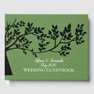 Green tree woodland art wedding guest book