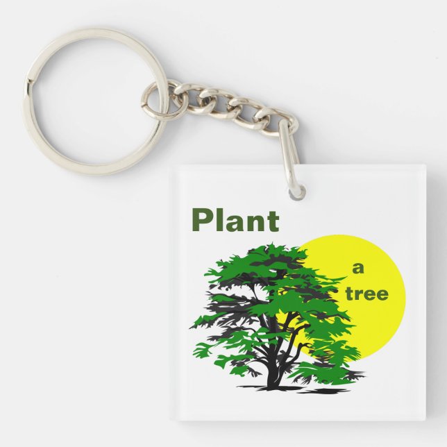 Green Tree & Yellow Sun, Plant a Tree Keychain (Front)