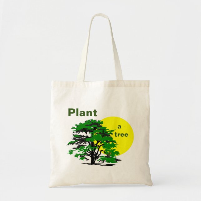 Green Tree & Yellow Sun, Plant a Tree Tote Bag (Front)