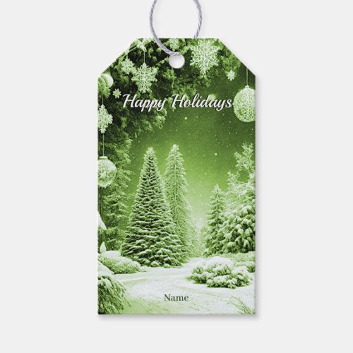  Green Trees Christmas Balls Holiday Gift Tag