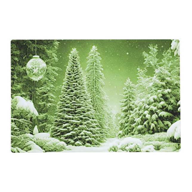 Green Trees Christmas Balls Holiday Paper Placemat (Front)