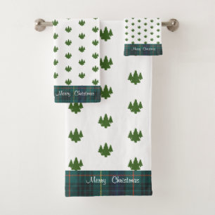 Green Trees Merry Christmas Bath Towel Set
