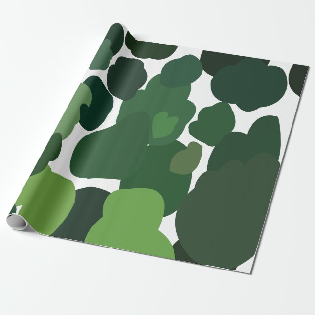 Green Trees Modern Tropical Rainforest Pattern Wrapping Paper (Unrolled)