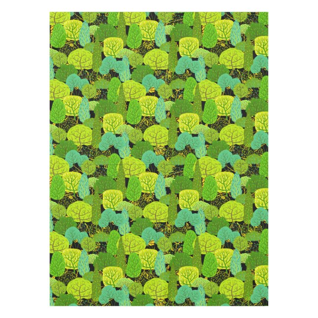 Green trees pattern 01.b. Black BG Tablecloth (Front)