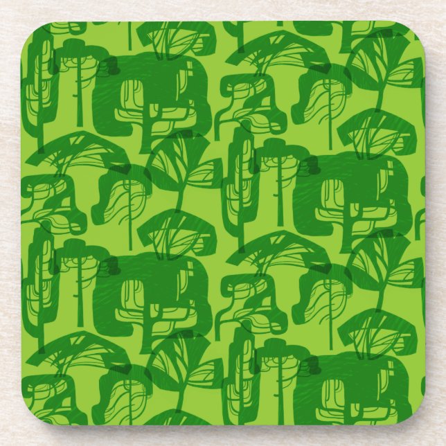 Green trees pattern beverage coaster (Front)