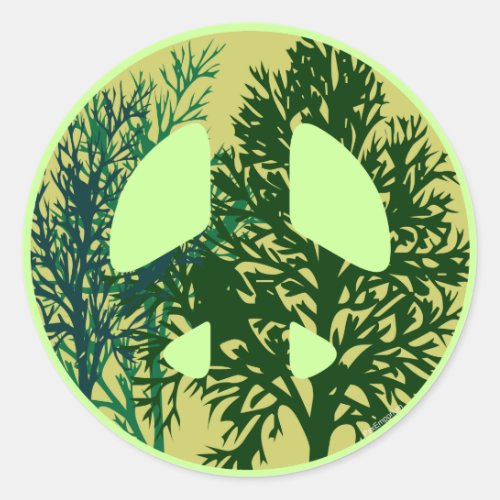 Green Trees Peace Sign Stickers