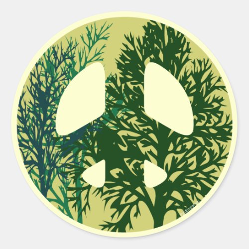 Green Trees Peace Sign Stickers