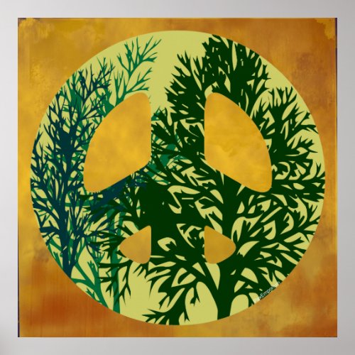 Green Trees Peace Symbol Print