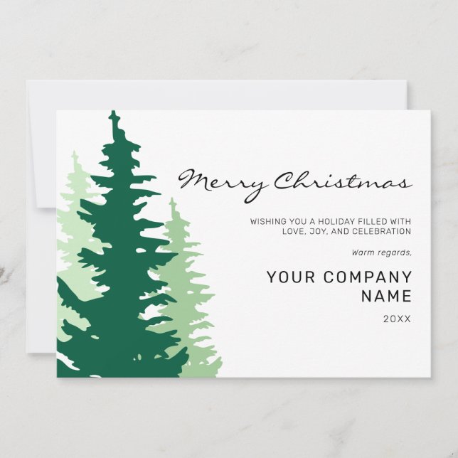 Green Trees Script Corporate Modern Christmas Holiday Card (Front)