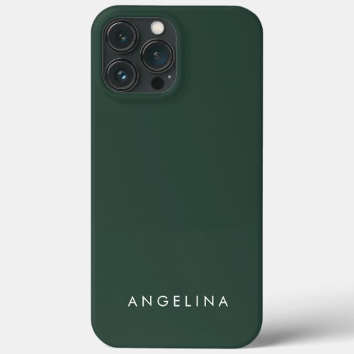 Green Trendy Modern Minimalist Plain Add Name iPhone 13 Pro Max Case