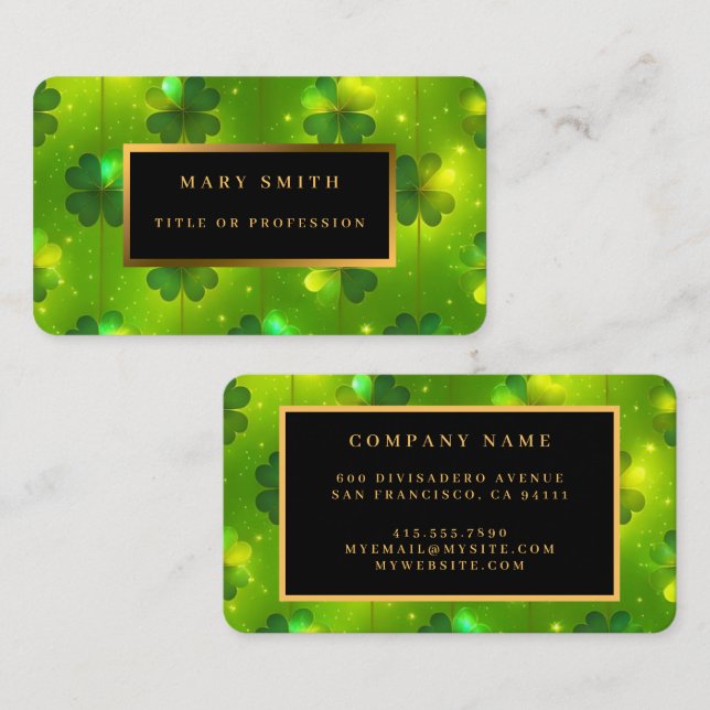 Green Trendy St Patrick's Day Clover Collection Business Card (Front/Back)