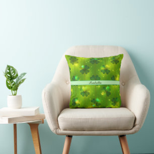 Green Trendy St Patrick's Day Clover Collection Throw Pillow