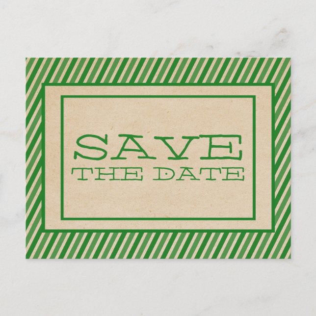 Green Trendy Stripes Save the Date Postcard (Front)