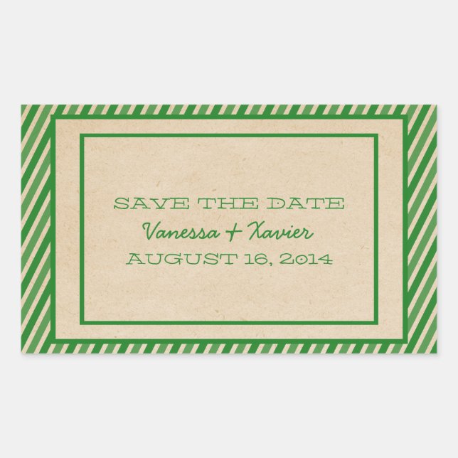 Green Trendy Stripes Save the Date Stickers (Front)