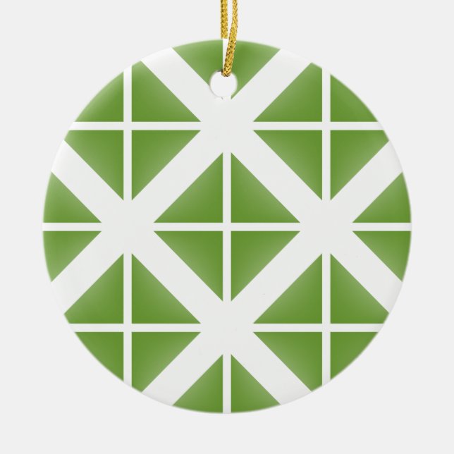 Green Trendy Triangle Pattern Ceramic Ornament (Front)