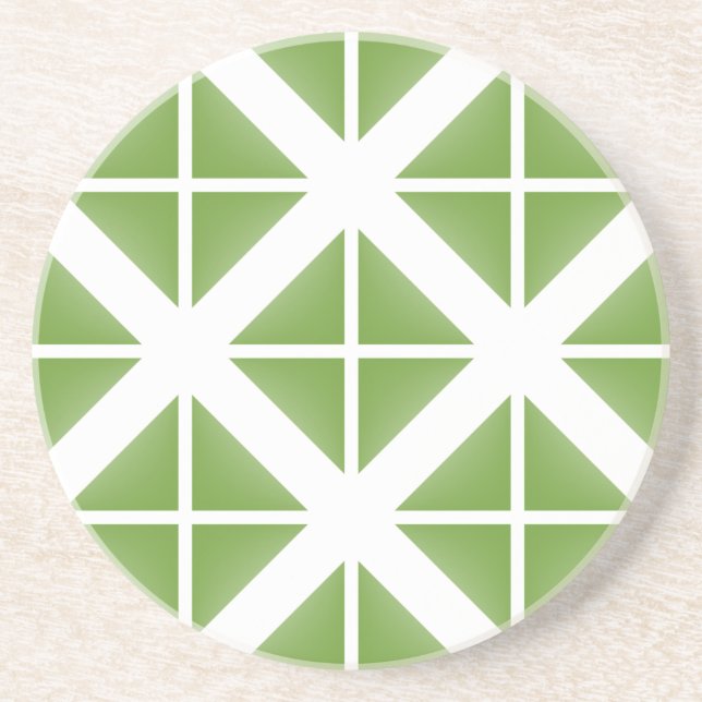 Green Trendy Triangle Pattern Sandstone Coaster (Front)