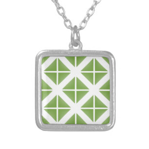 Green Trendy Triangle Pattern Silver Plated Necklace