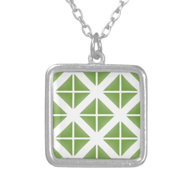 Green Trendy Triangle Pattern Silver Plated Necklace (Front)
