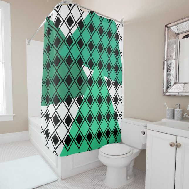 Green Triangle Harlequin  Shower Curtain (In Situ)