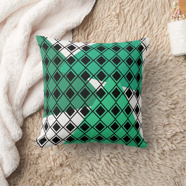 Green Triangle Harlequin  Throw Pillow (Blanket)