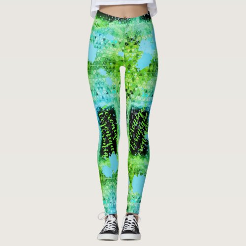 Green Triangles Turquoise paint Leggings